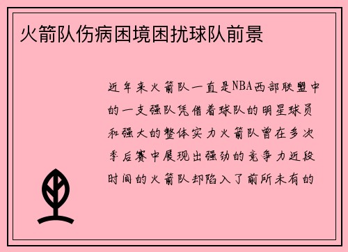 火箭队伤病困境困扰球队前景